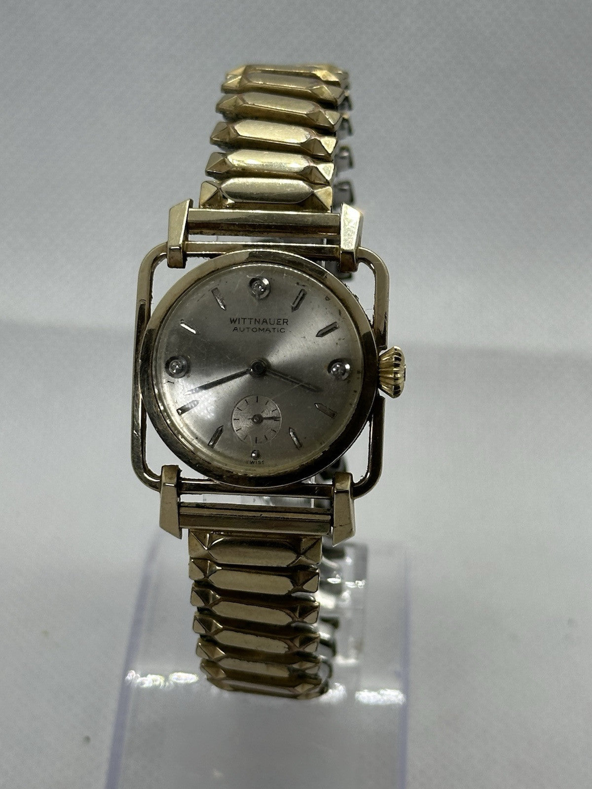 Vintage RARE Skeleton Lug Wittnauer Automatic Mens Watch, Diamond Dial - Spares